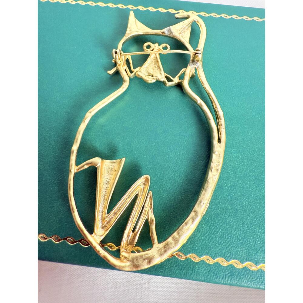 Gold Tone Cat Outline Abstract Design Brooch - Picture 5 of 7